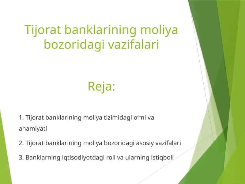 Tijorat banklarining moliya bozoridagi vazifalari 1