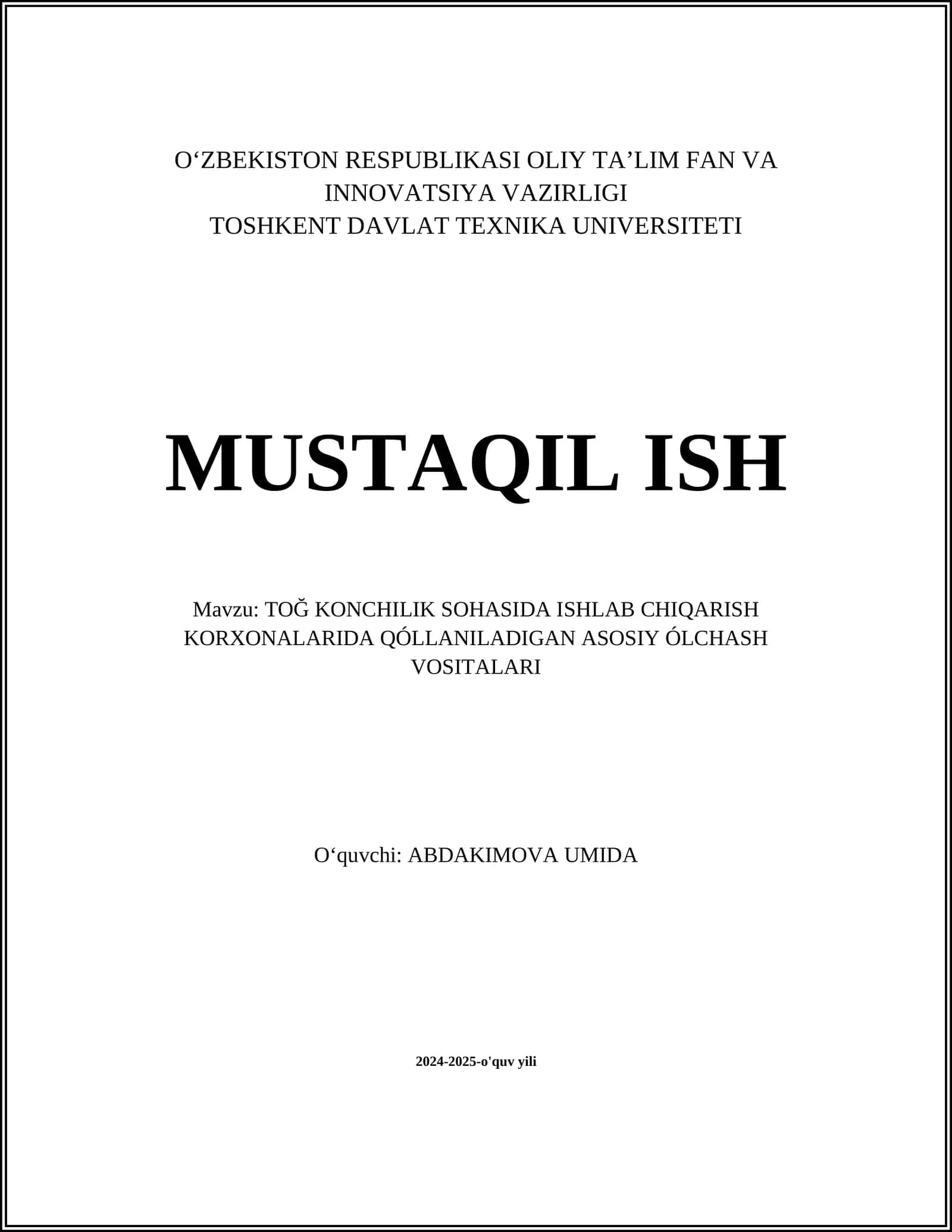 O'lchash asboblari va vositalarining umumiy tasnifi 1