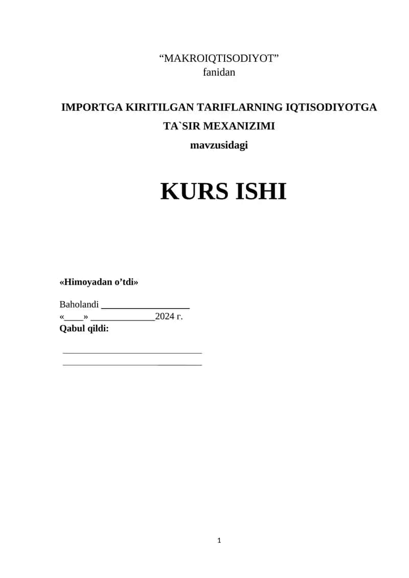 IMPORT TARIFLARINING IQTISODIY TA'SIRI 1