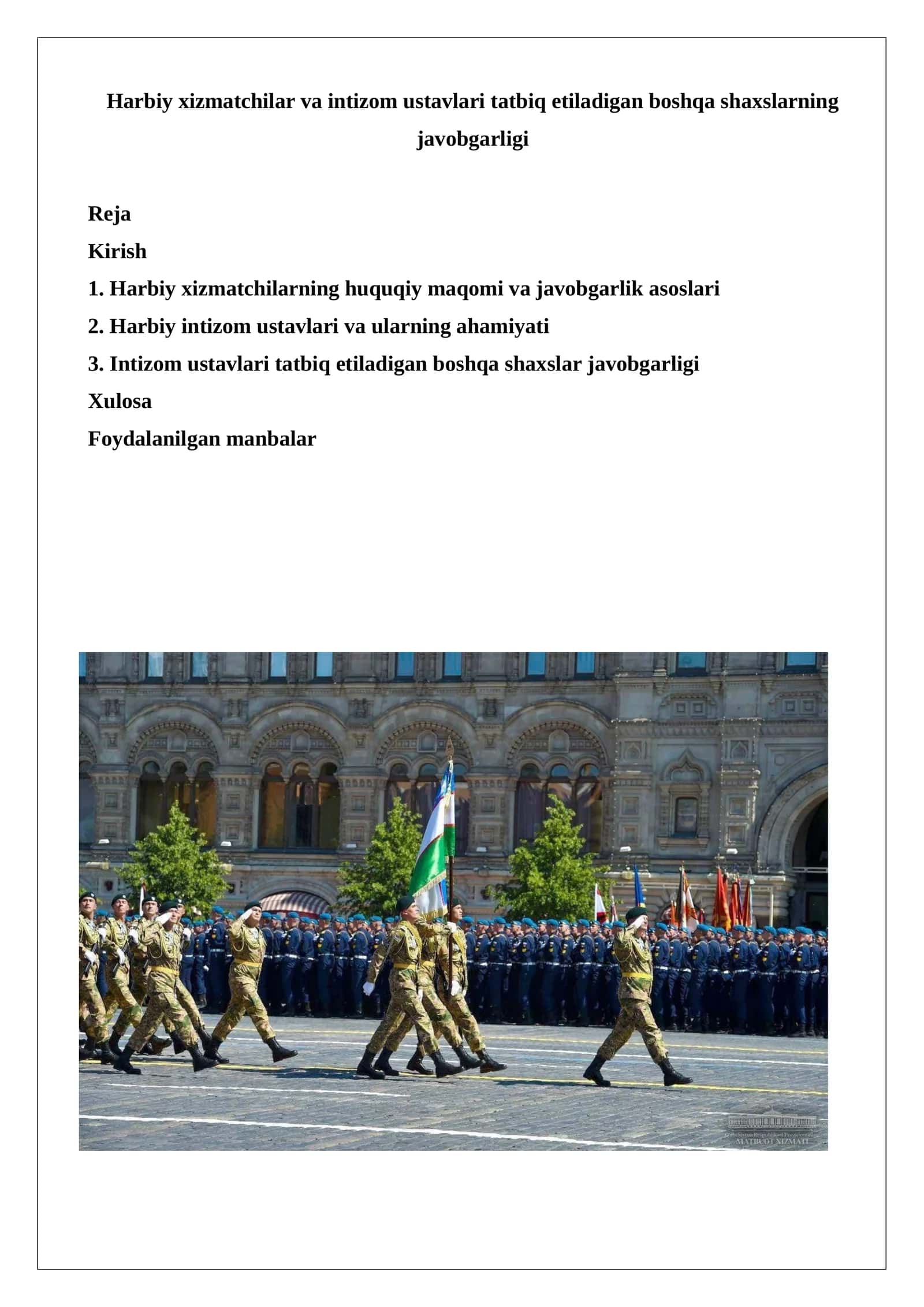 Harbiy xizmatchilar va intizom ustavlari tatbiq etiladigan boshqa shaxslarning javobgarligi 1