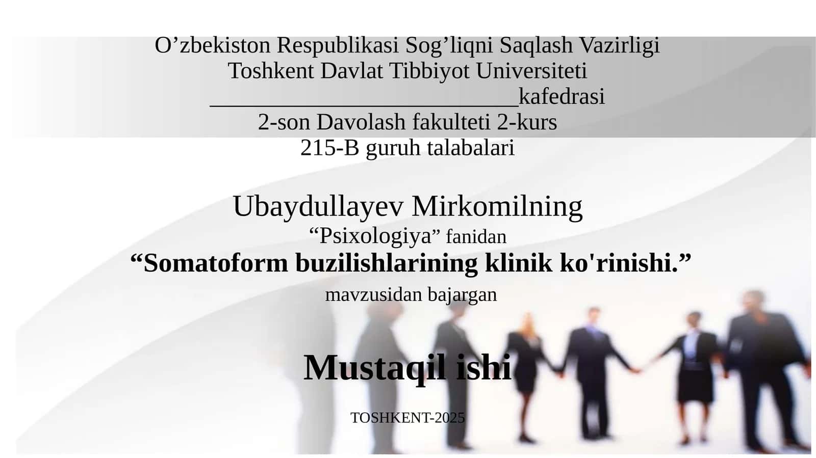 Somatoform buzilishlarining klinik ko'rinishi 1