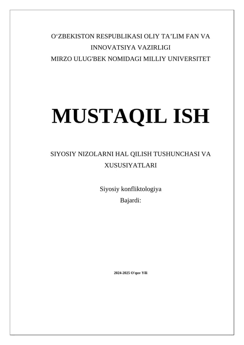 SIYOSIY NIZOLARNI HAL QILISH TUSHUNCHASI VA XUSUSIYATLARI 1