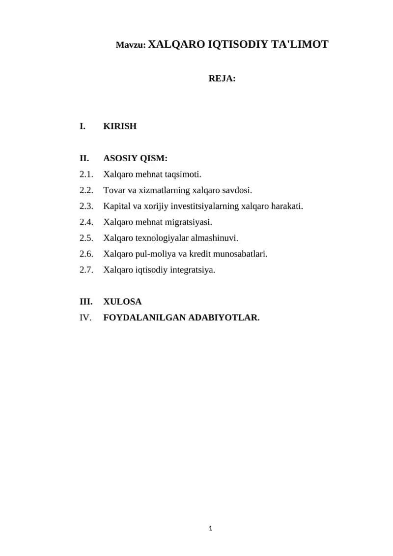 XALQARO IQTISODIY TA'LIMOT 1