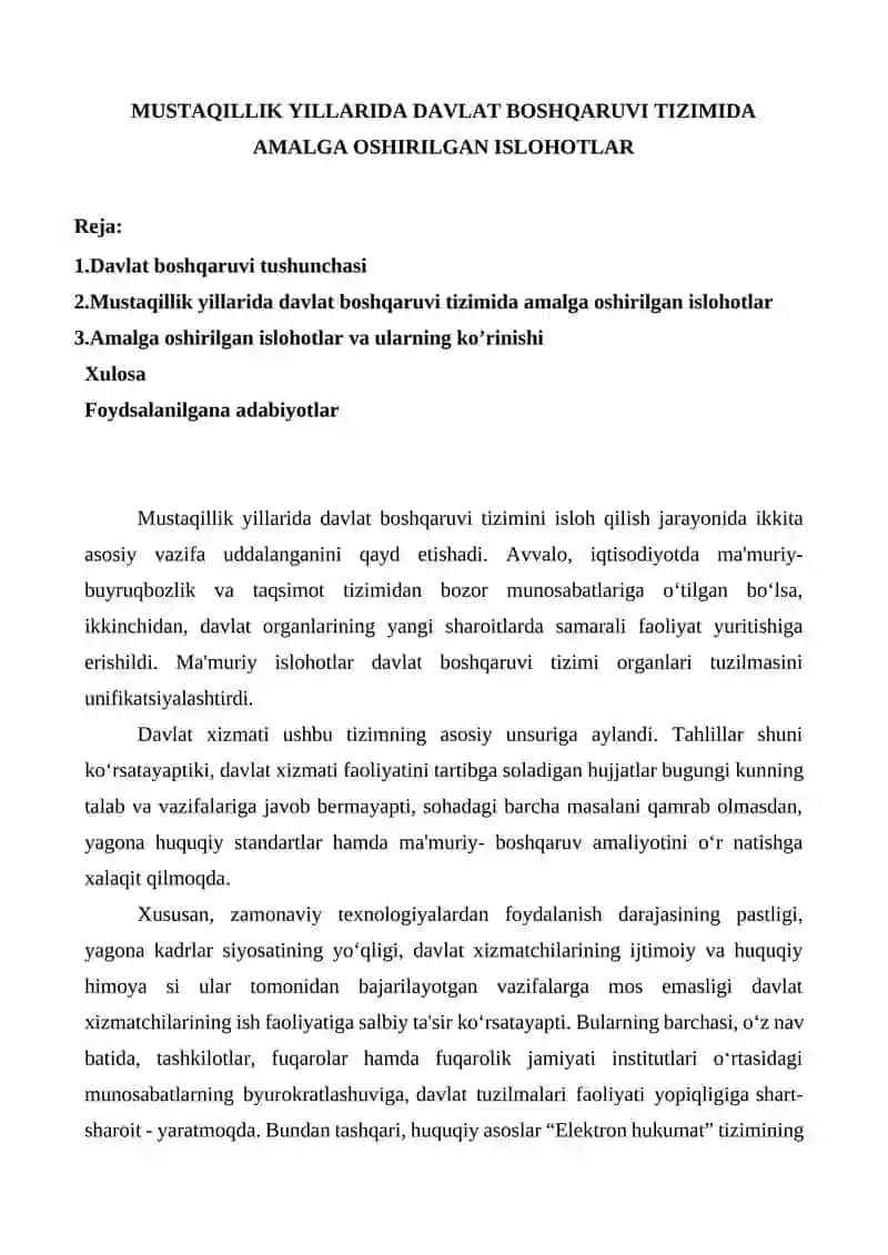 Amalga oshirilgan islohotlar