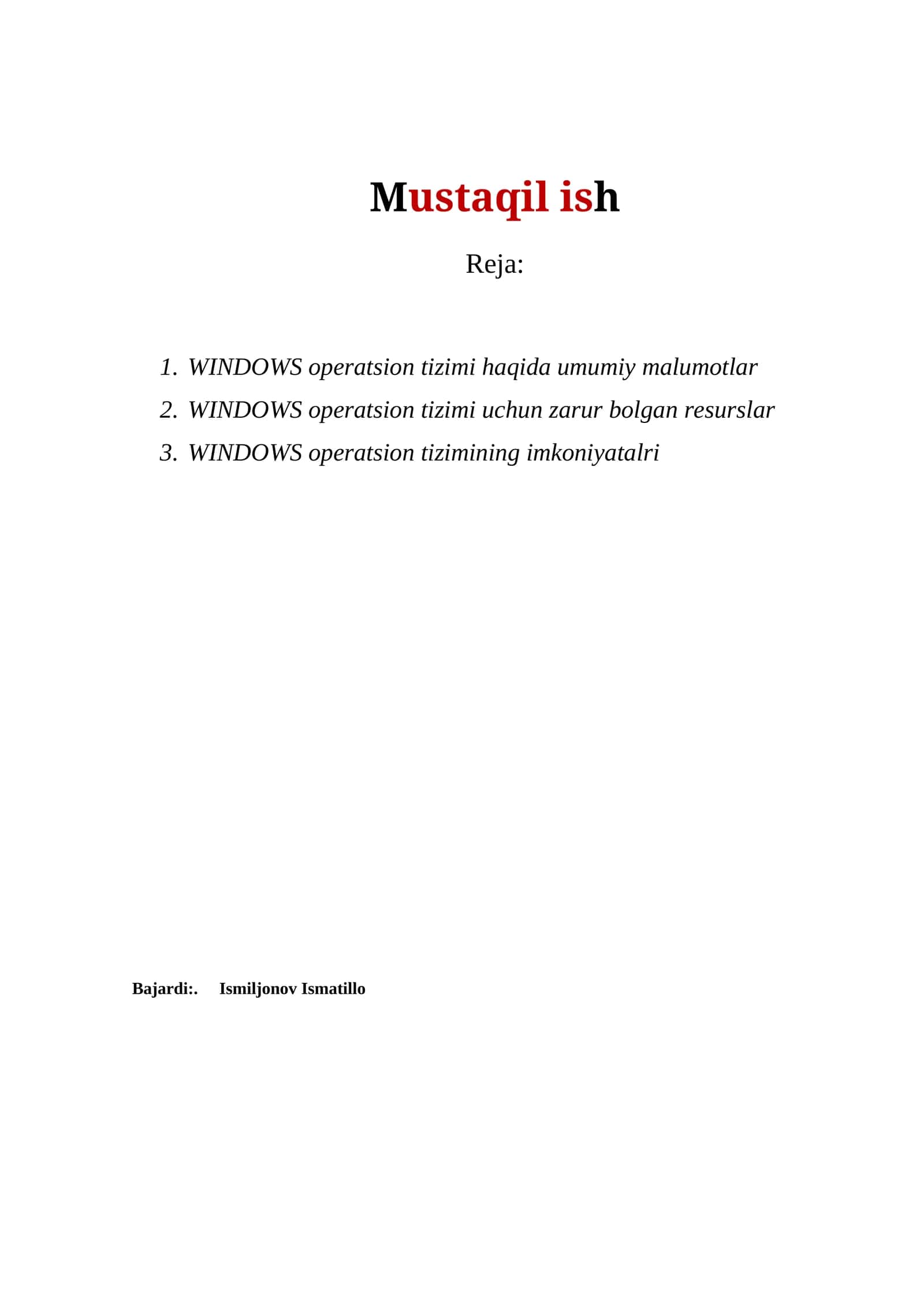 WINDOWS Operatsion Tizimi Haqida Umumiy Ma'lumotlar 1
