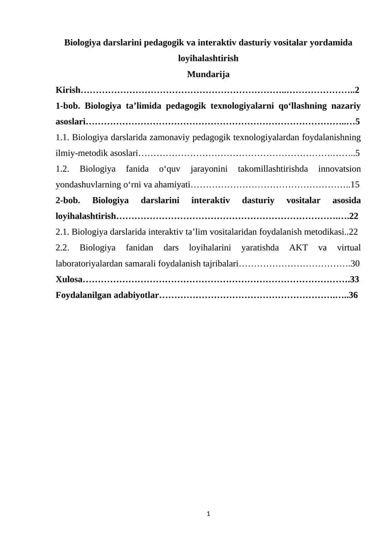 Biologiya darslarini interaktiv dasturiy vositalar yordamida loyihalashtirish 1