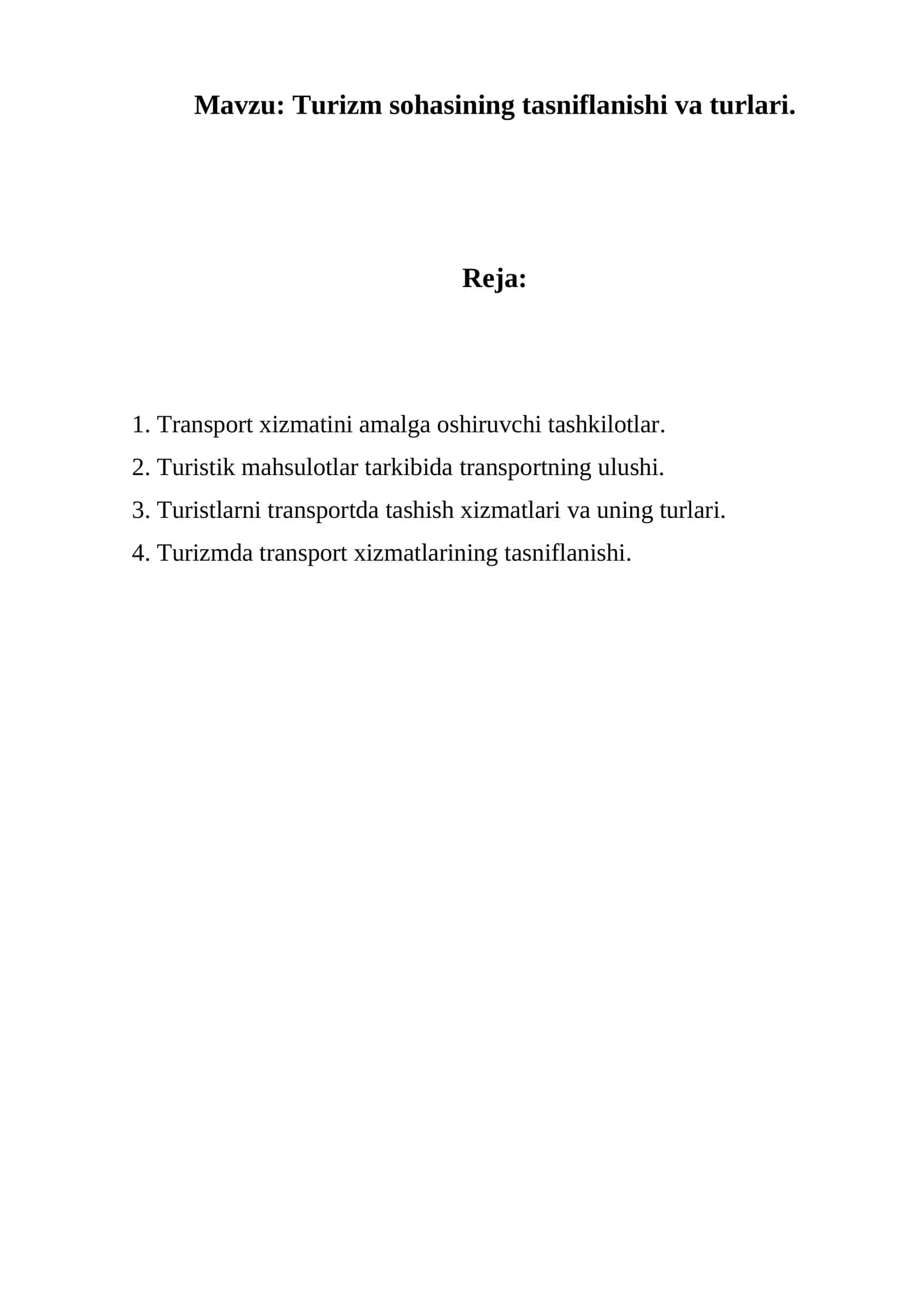 Turizm sohasining tasniflanishi va turlari 1