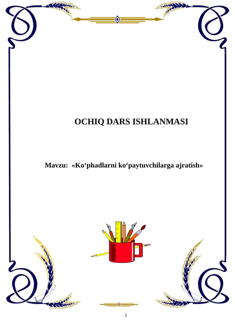 OCHIQ DARS MATEMATIKA 1
