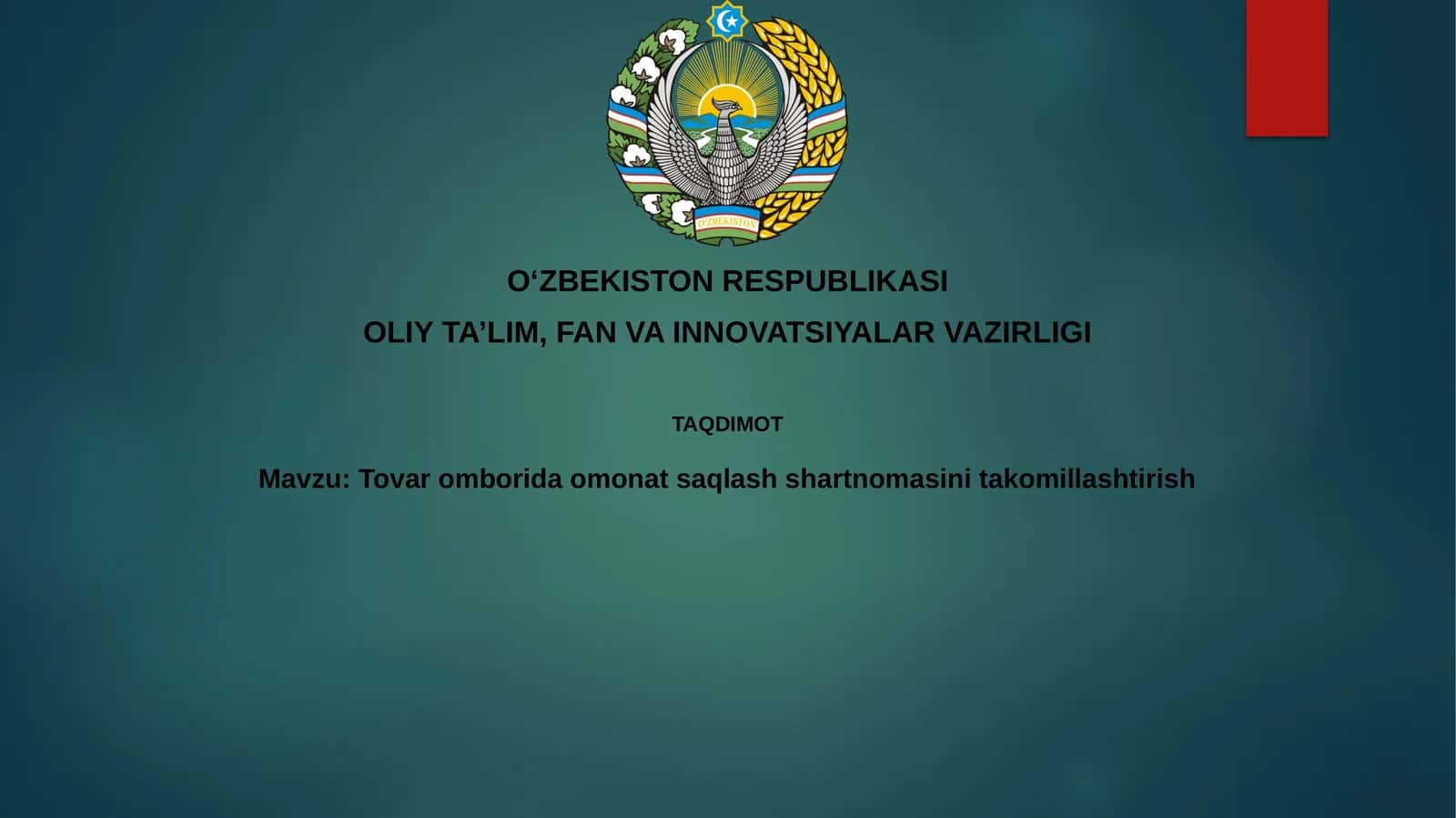 Tovaromboridaomonatsaqlashshartnomasinitakomillashtirish 1
