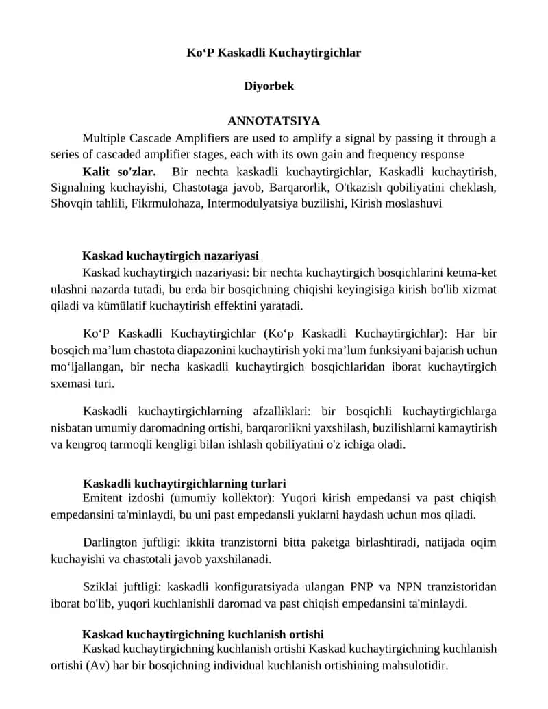KoʻP Kaskadli Kuchaytirgichlar 1