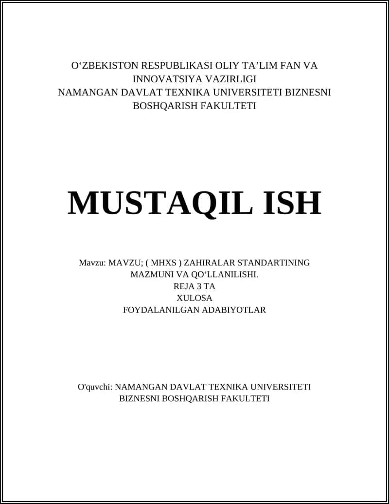 Zahiralar standartining maqsadi va asosiy tamoyillari 1