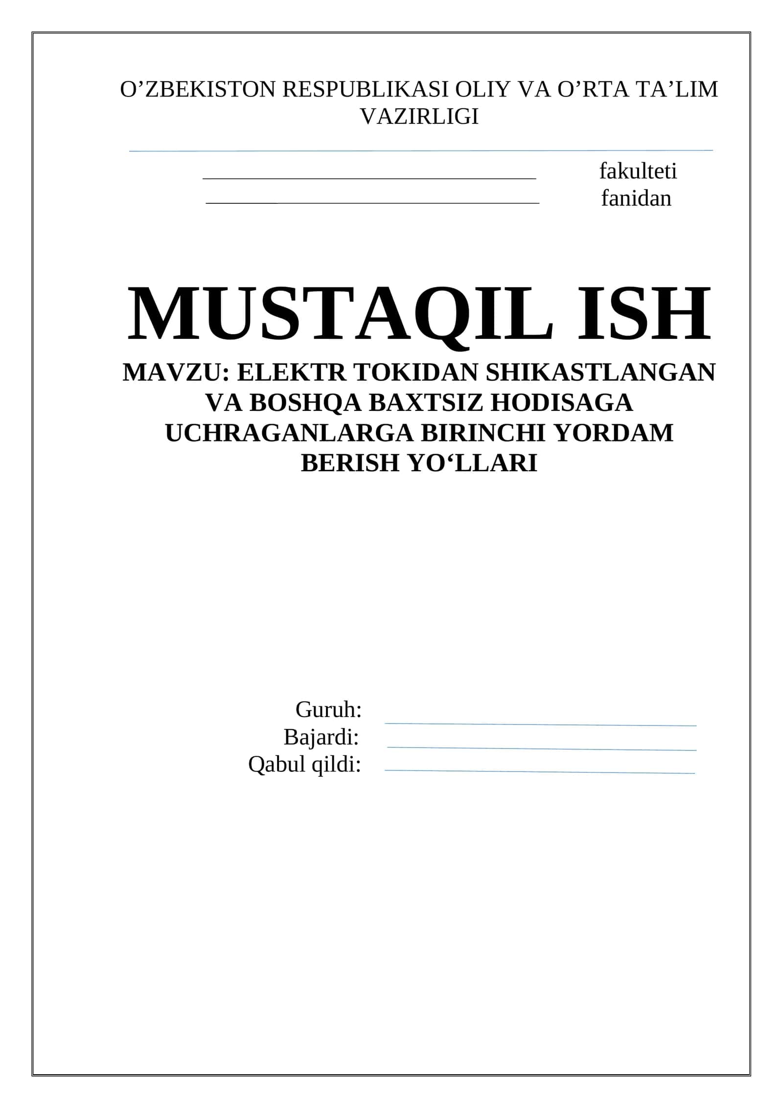 Elektr tokidan shikastlangan va boshqa baxtsiz hodisaga uchragnalarga birinchi yordam berish yo‘llari 1