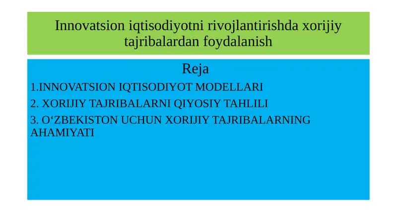 INNOVATSION IQTISODIYOT MODELLARI 1