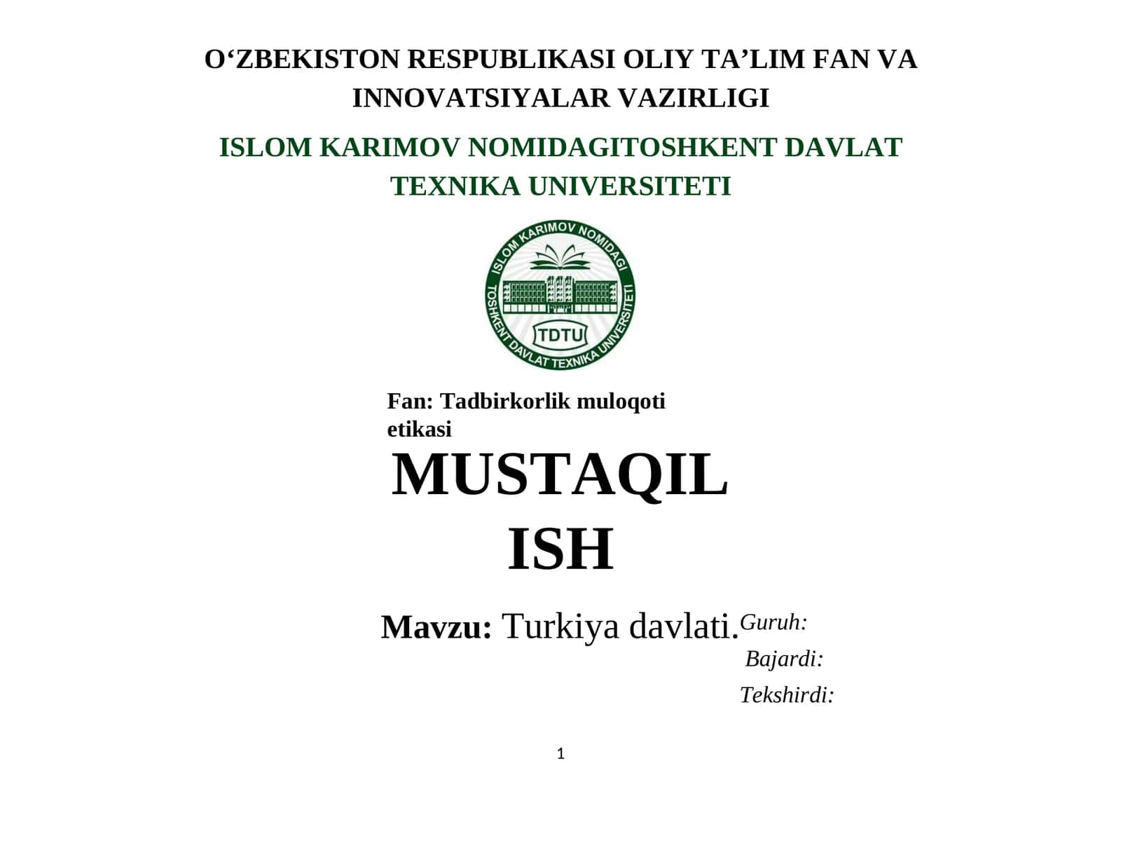 Turkiya davlati. 1