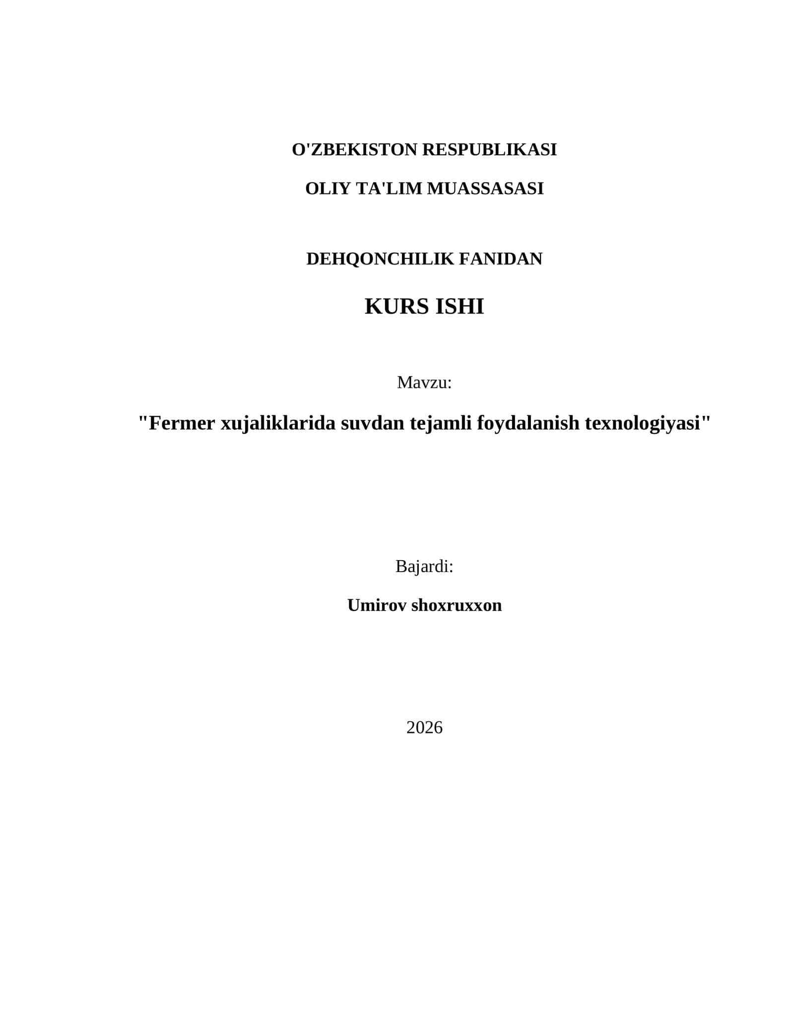 "Fermer xujaliklarida suvdan tejamli foydalanish texnologiyasi" 1