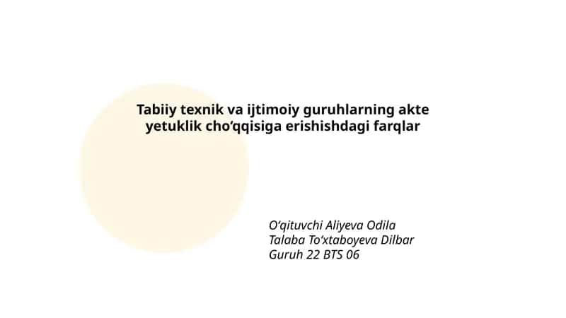 Tabiiy texnik va ijtimoiy guruhlarning akte yetuklik cho‘qqisiga erishishdagi farqlar 1