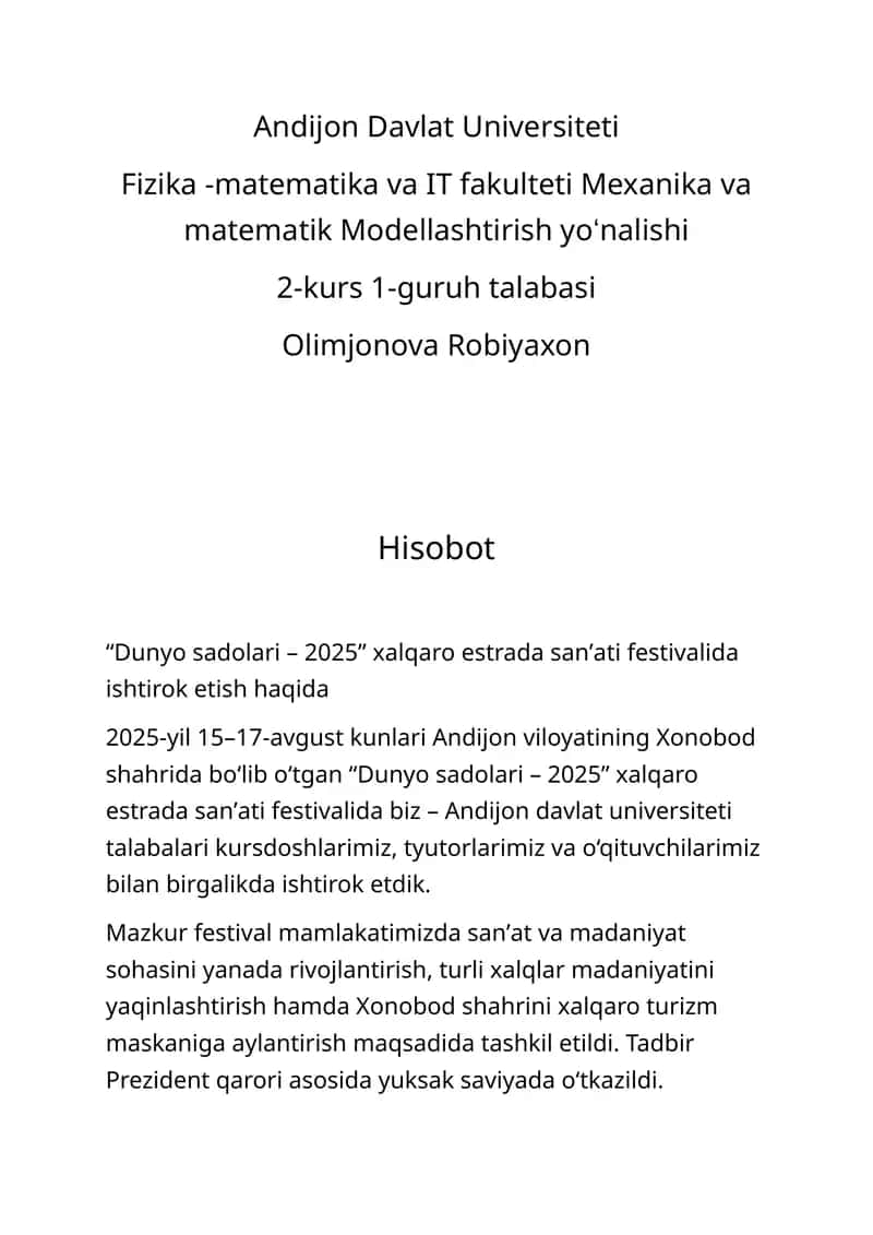 "Dunyo sadolari – 2025" xalqaro estrada sanʼati festivali 1