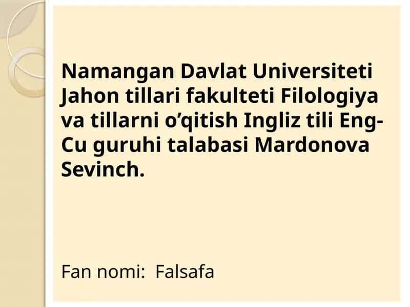 Jahon tillari fakulteti Filologiya va tillar ni o’qitish Ingliz tili Eng-Cuguruhita labasi Mardonova Sevinch 1