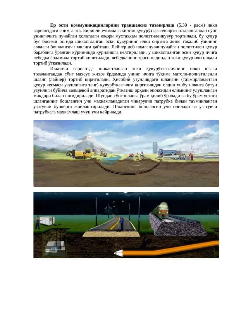 Ер ости коммуникацияларини траншеясиз таъмирлаш (5.39 - расм) 1