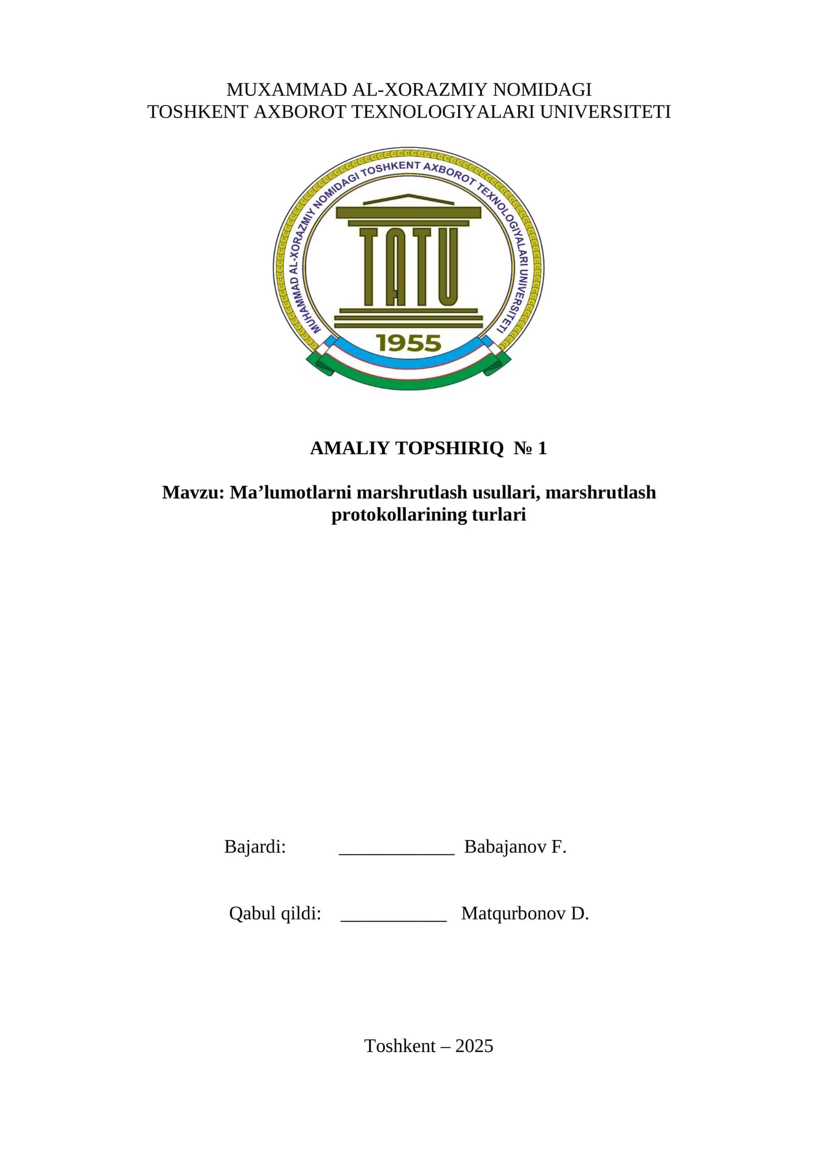 Ma’lumotlarni marshrutlash usullari, marshrutlash protokollarining turlari 1