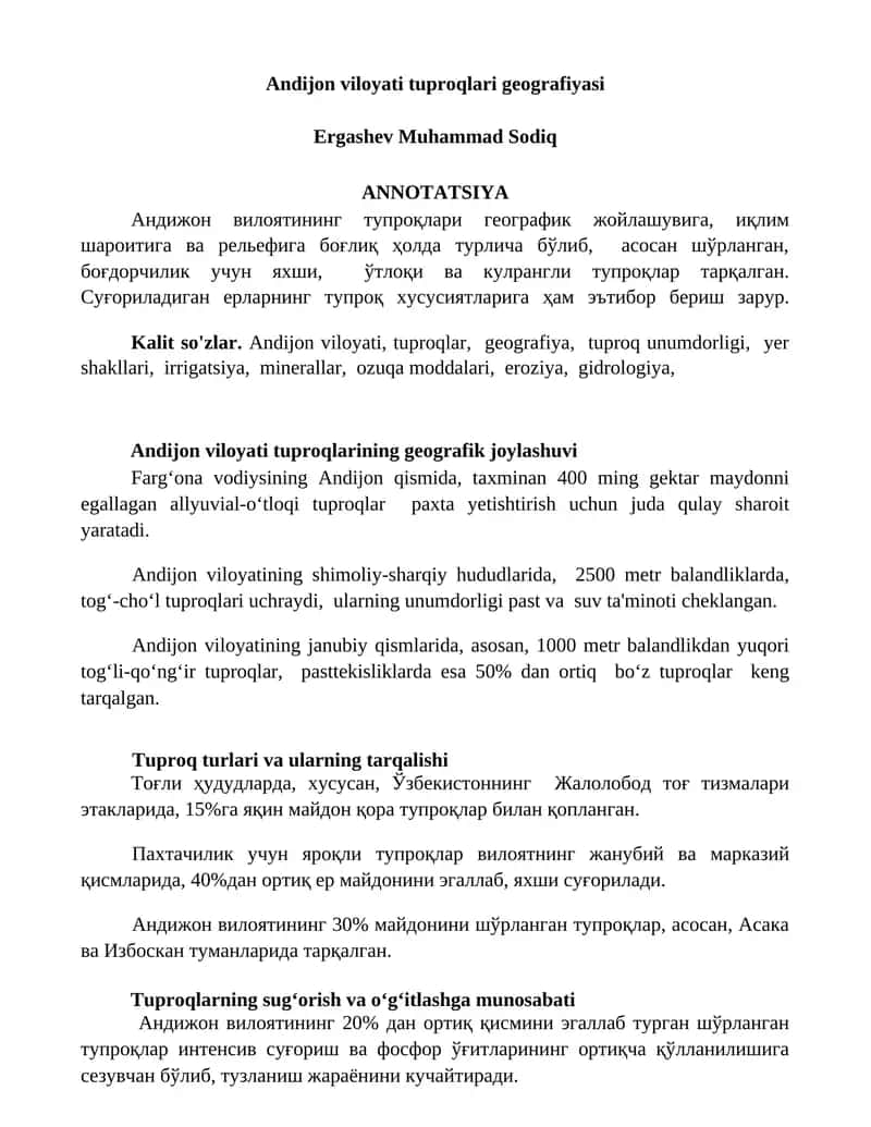 Andijon viloyati tuproqlari geografiyasi 1