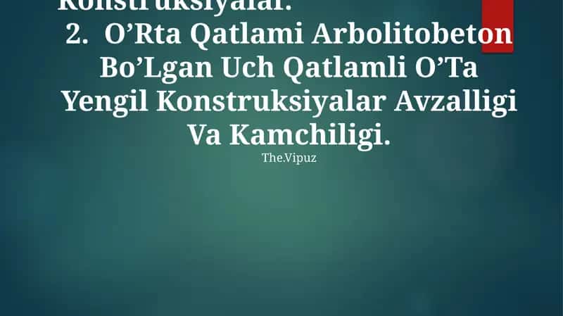 O’Rta Qatlami Arbolitobeton Bo’Lgan Uch Qatlamli O’Ta Yengil Konstruksiyalar 1