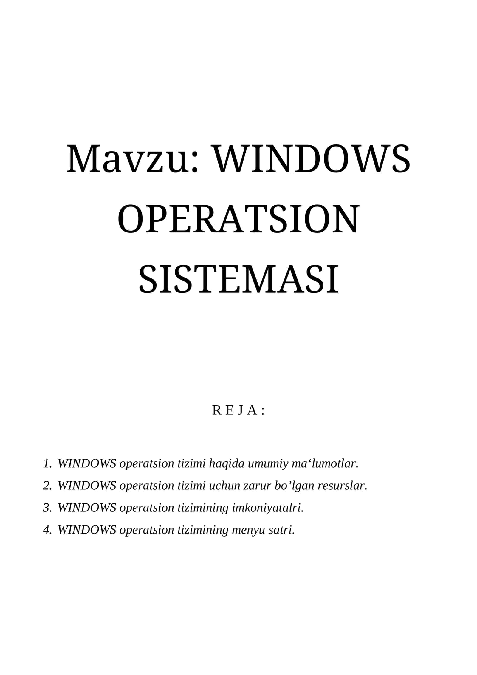 WINDOWS OPERATSION SISTEMASI 1