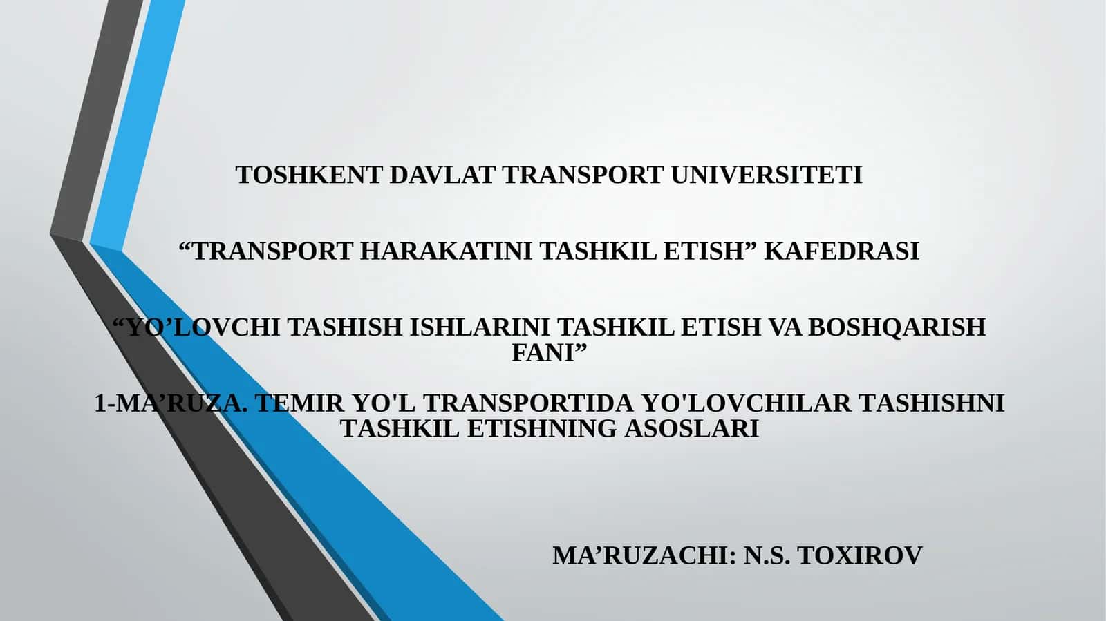 TEMIR YO‘L TRANSPORTIDA YO‘LOVCHILAR TASHISHNI TASHKIL ETISHNING ASOSIY MASALALARI 1
