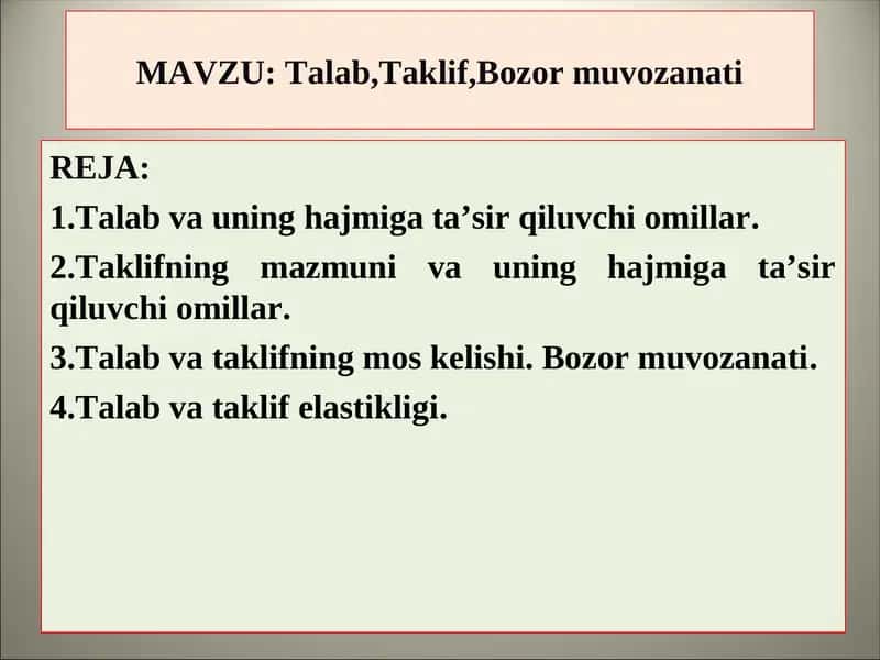 Talab,Taklif,Bozor muvozanati 1