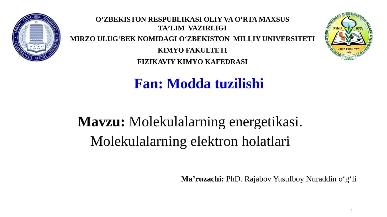 Molekulalarning energetikasi 1