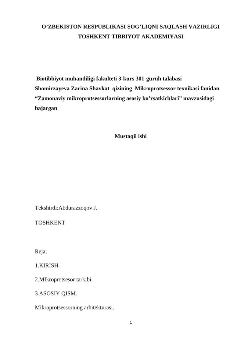 Zamonaviy mikroprotsessorlarning asosiy ko’rsatkichlari 1