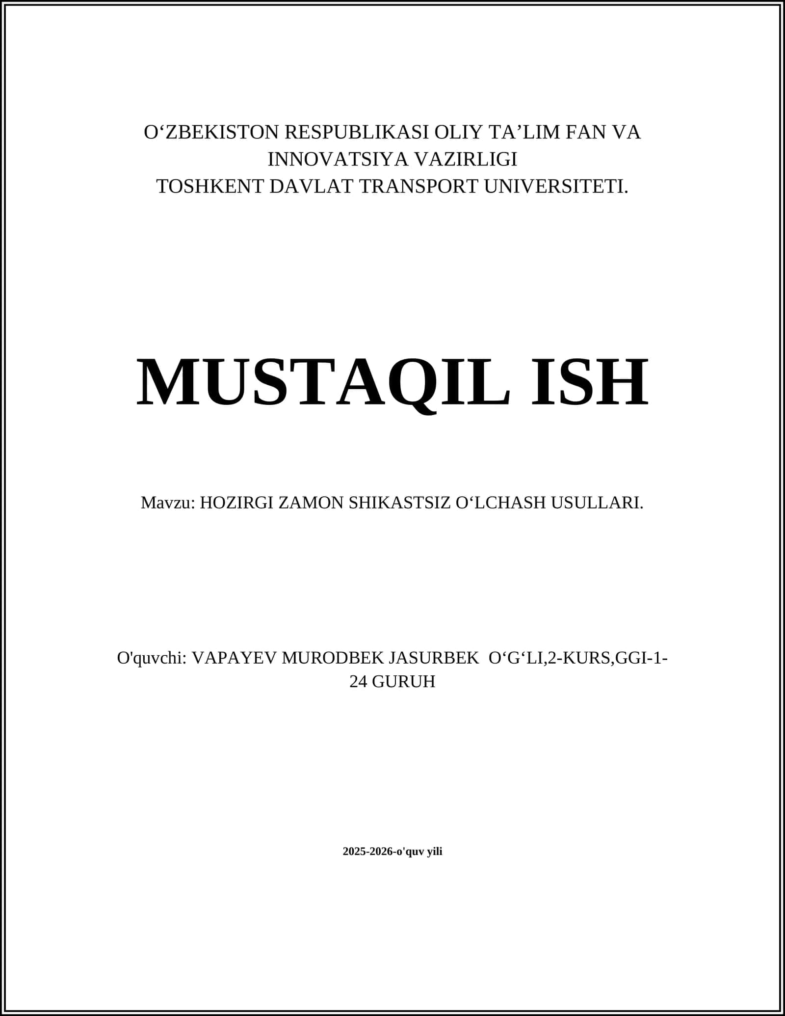 HOZIRGI ZAMON SHIKASTSIZ OʻLCHASH USULLARI 1