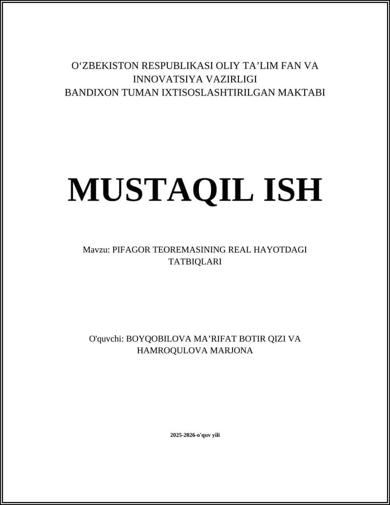 PIFAGOR TEOREMASINING REAL HAYOTDAGI TATBIQLARI 1