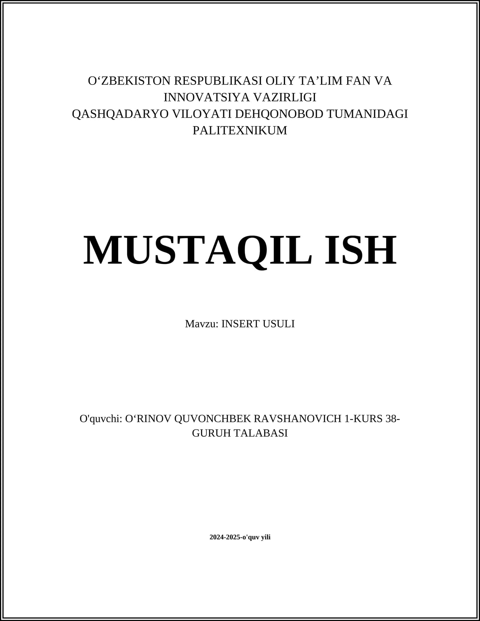 INSERT USULI 1
