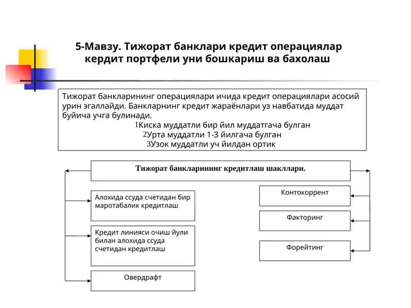 Тижорат банклари кредит операциялар кердит портфели уни бошкариш ва бахолаш 1