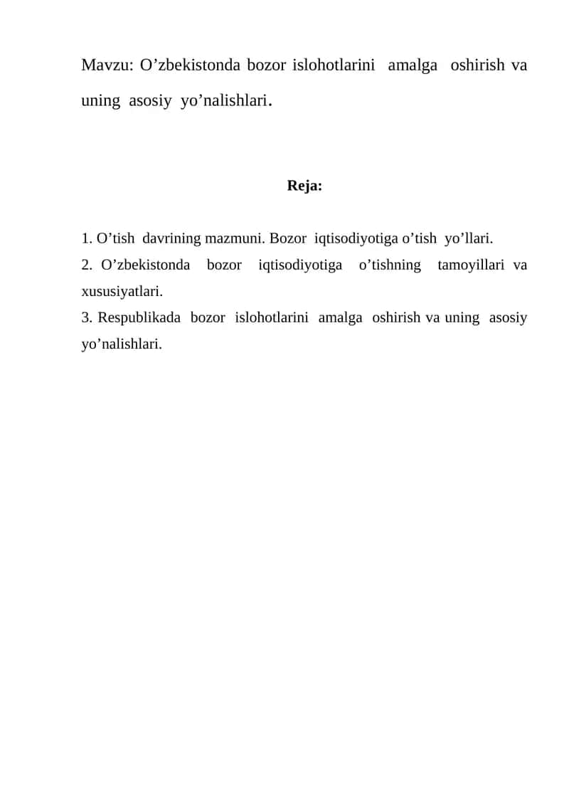 Bozor iqtisodiyotiga o’tish 1