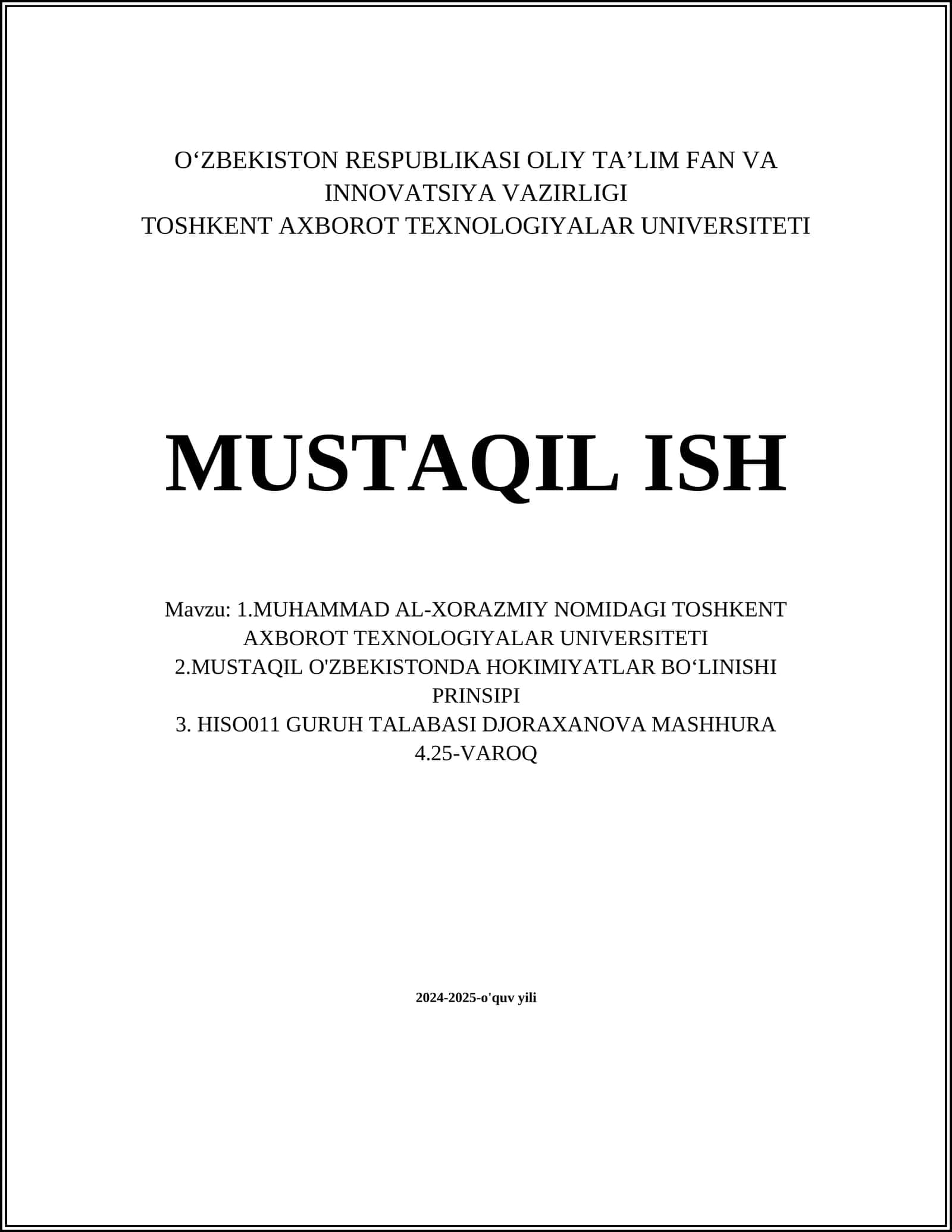 Muhammad al-Xorazmiy nomidagi Toshkent Axborot Texnologiyalar Universiteti 1