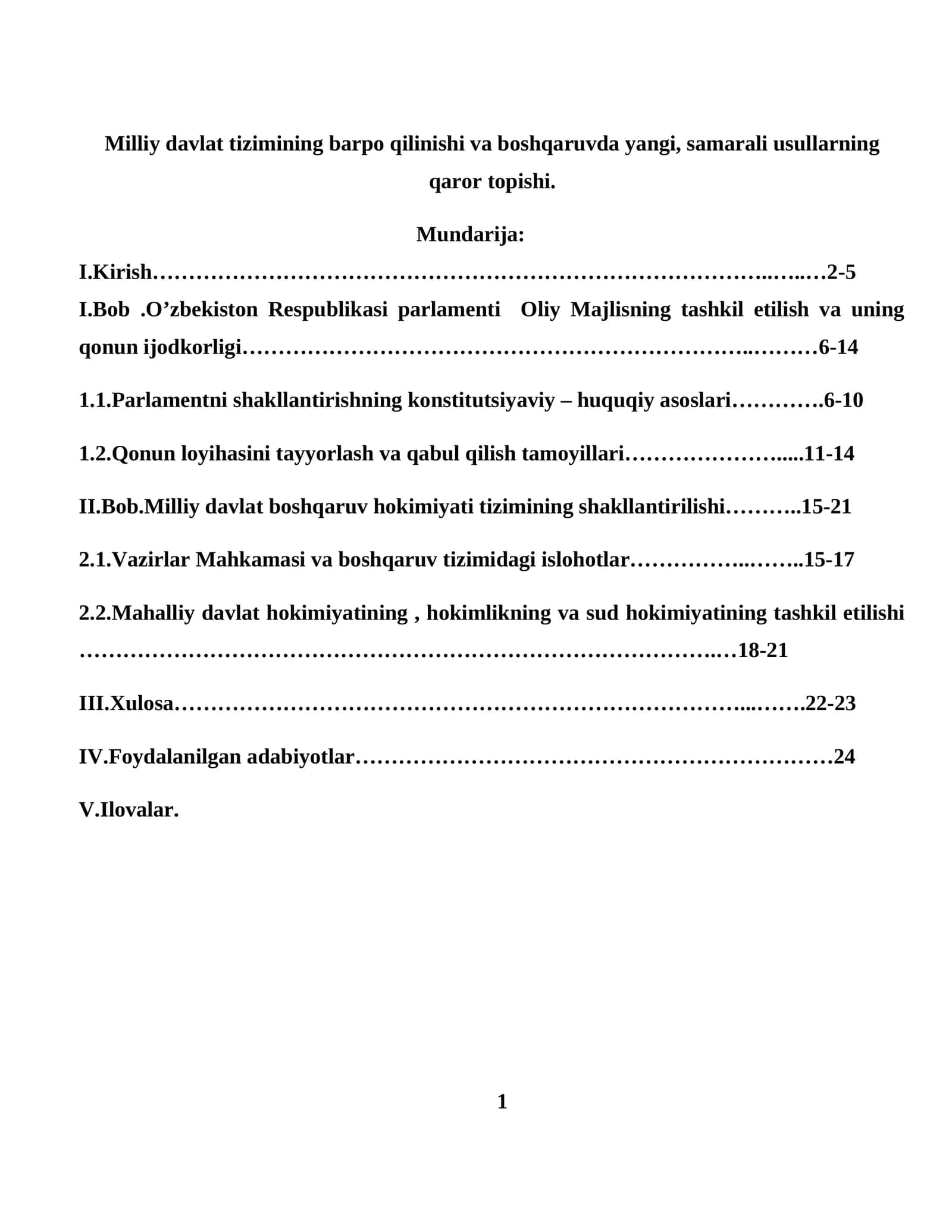 Milliy davlat tizimining barpo qilinishi va boshqaruvda yangi, samarali usullarning qaror topishi 1