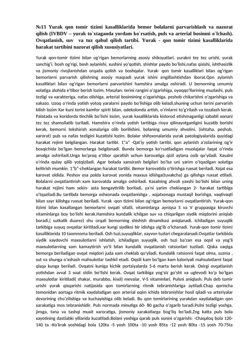 Yurak qon tomir kasalliklarida bemor bolalarni parvarishlash 1