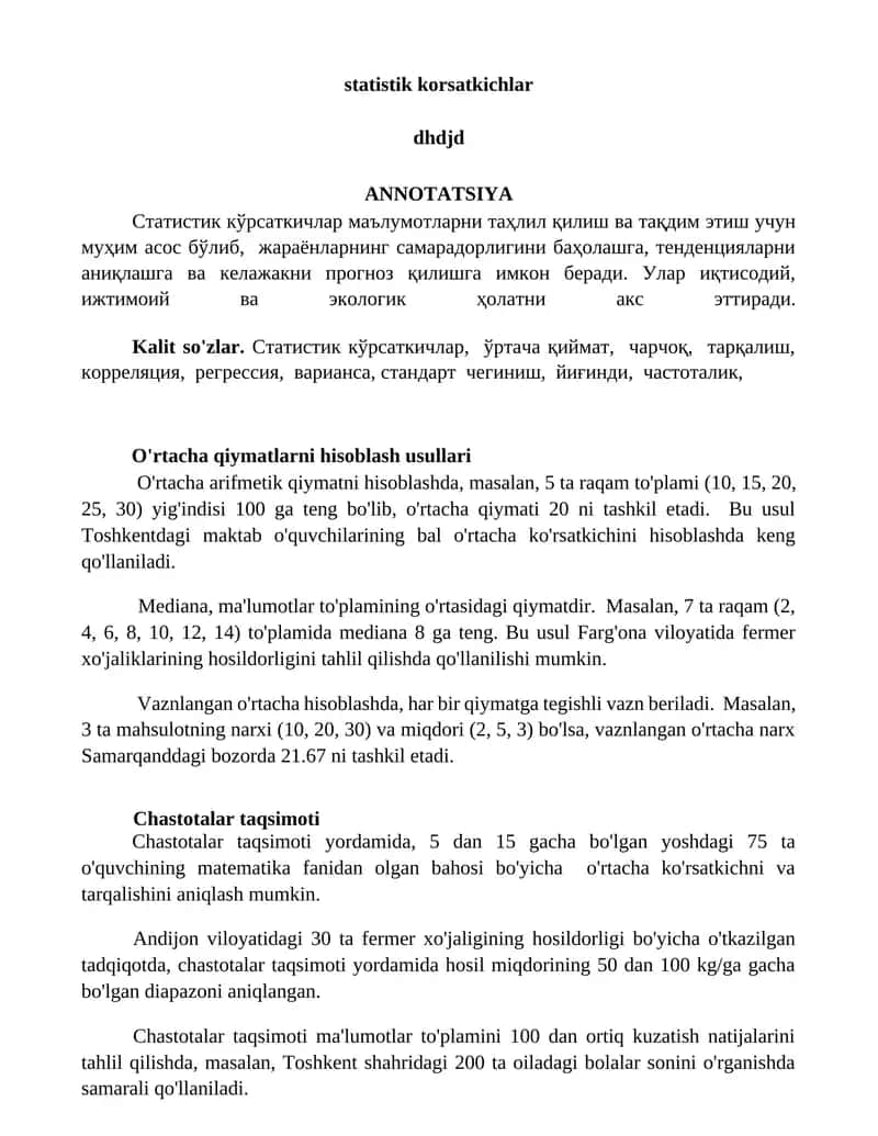 statistik korsatkichlar 1