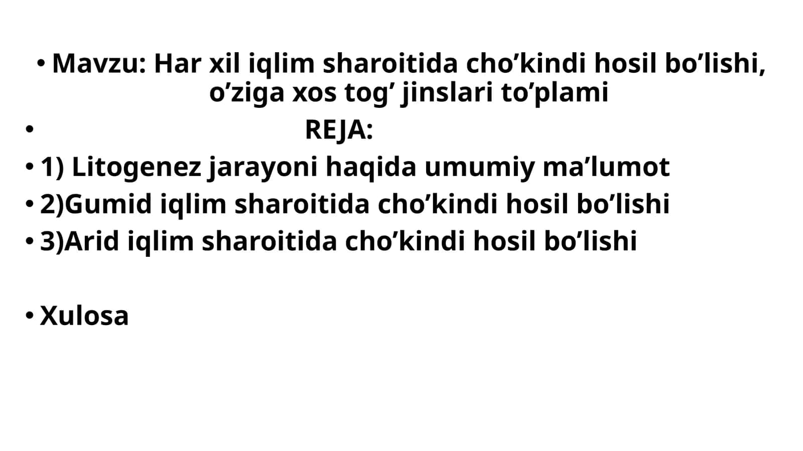 Har xil iqlim sharoitida cho’kindi hosil bo’lishi, o’ziga xos tog’ jinslari to’plami 1