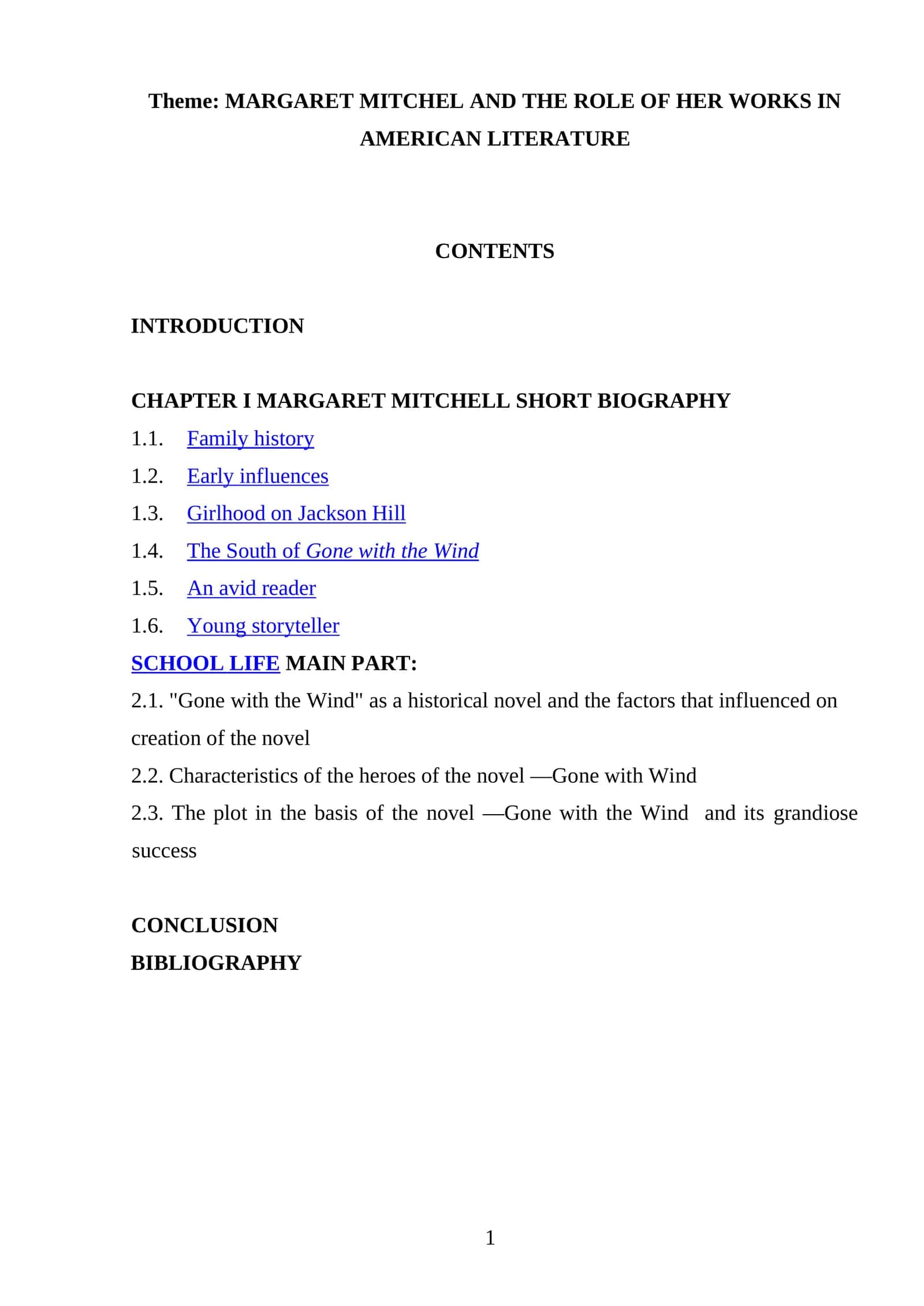 MARGARET MITCHEL AND THE ROLE OF HER WORKS IN AMERICAN LITERATURE 1