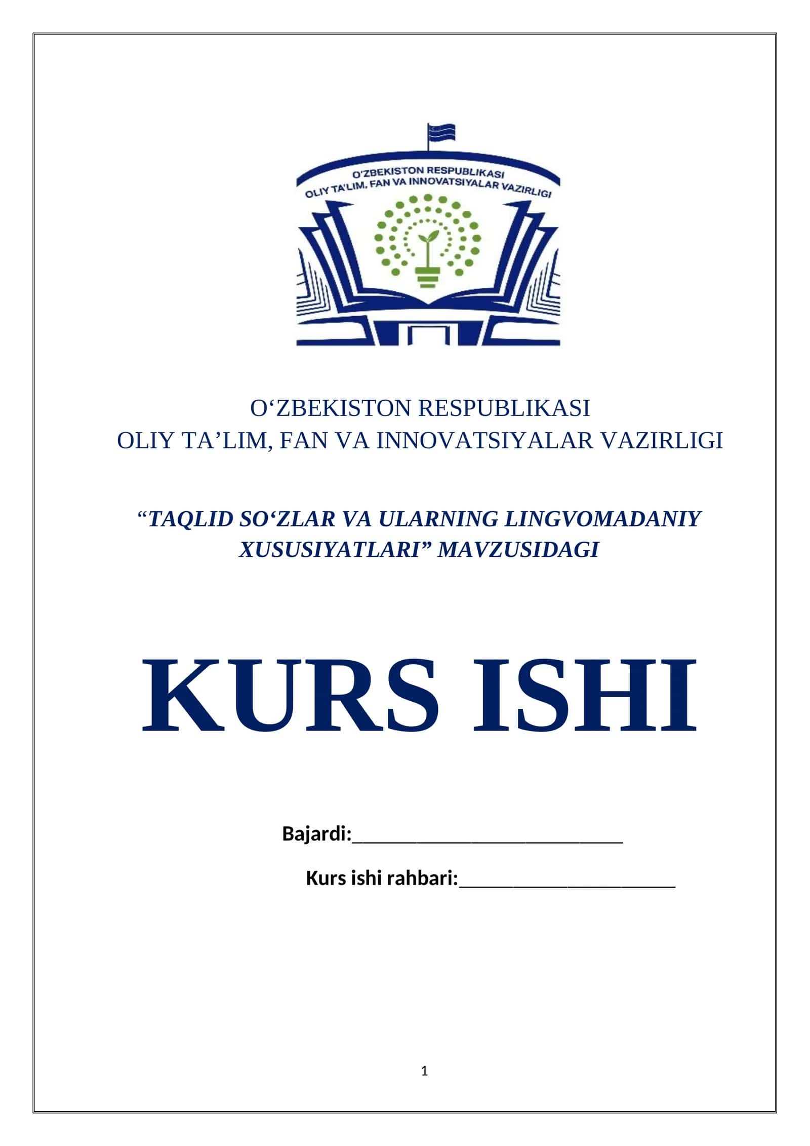 “TAQLID SO‘ZLAR VA ULARNING LINGVOMADANIY XUSUSIYATLARI” MAVZUSIDAGI KURS ISHI 1