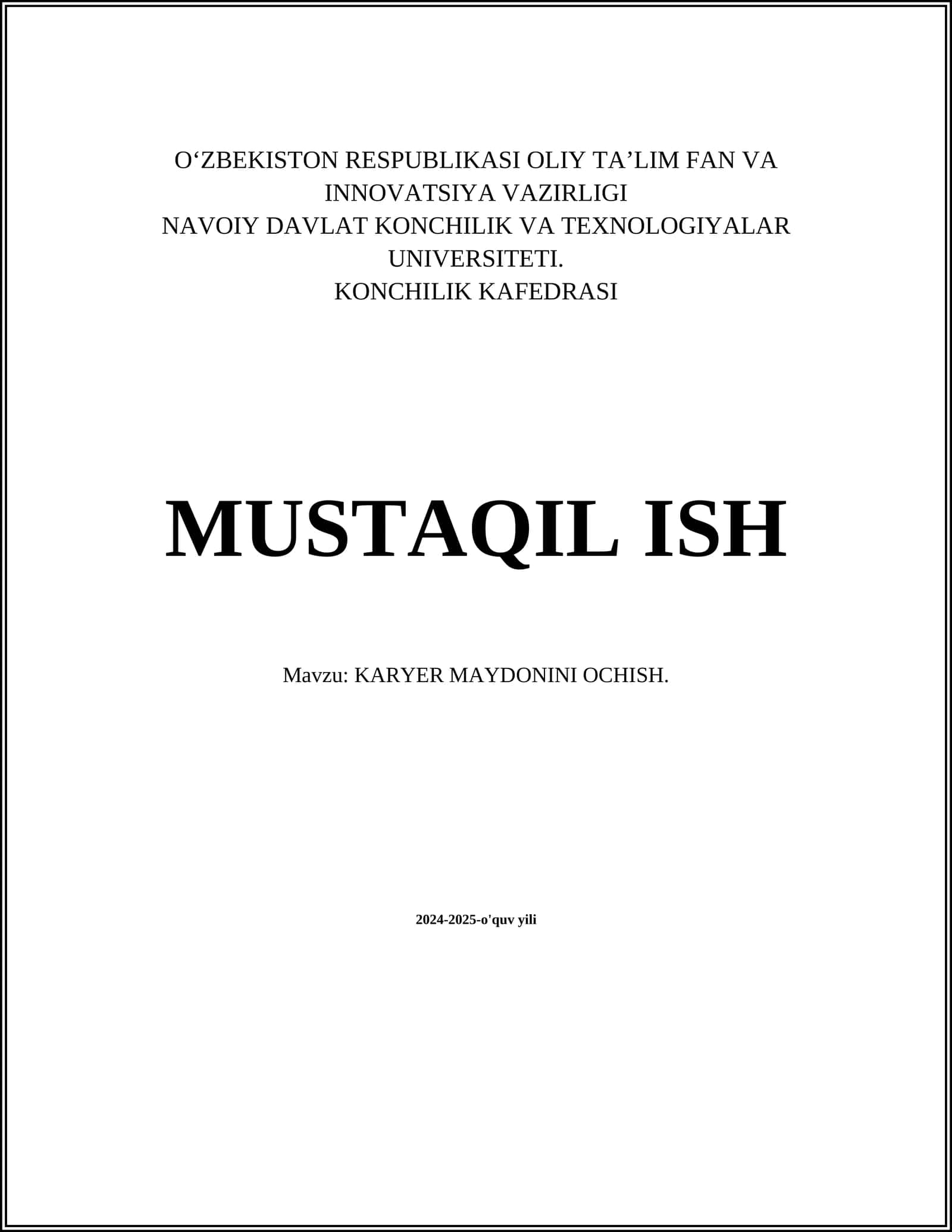 KARYER MAYDONINI OCHISH 1