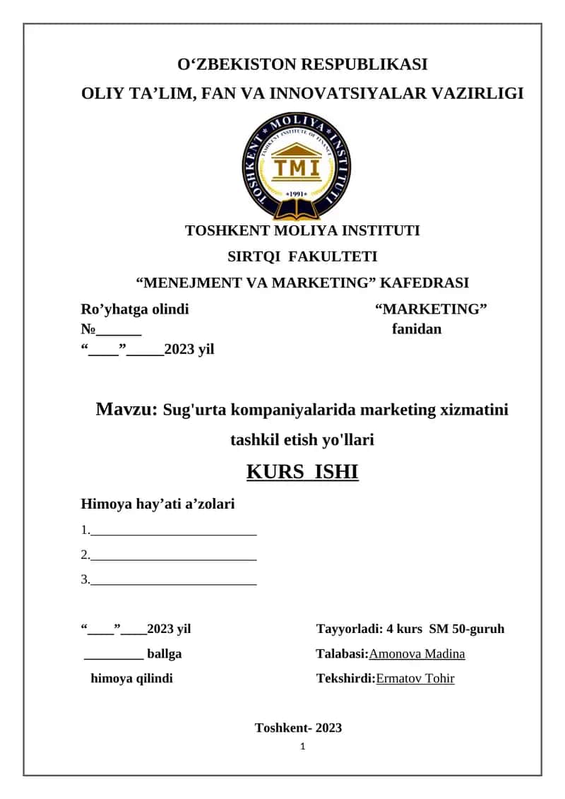 Sug'urta kompaniyalarida marketing xizmatini tashkil etish yo'llari 1