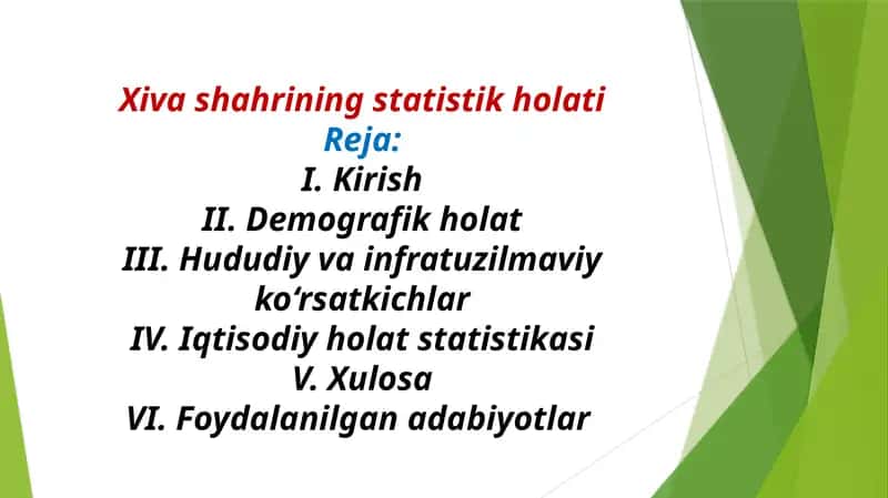 Xiva shahrining statistik holati 1