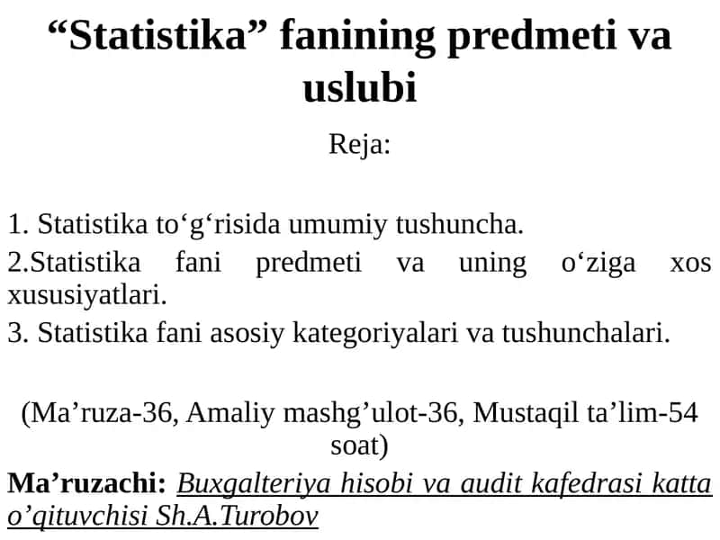 Statistika” fanining predmeti va uslubi 1