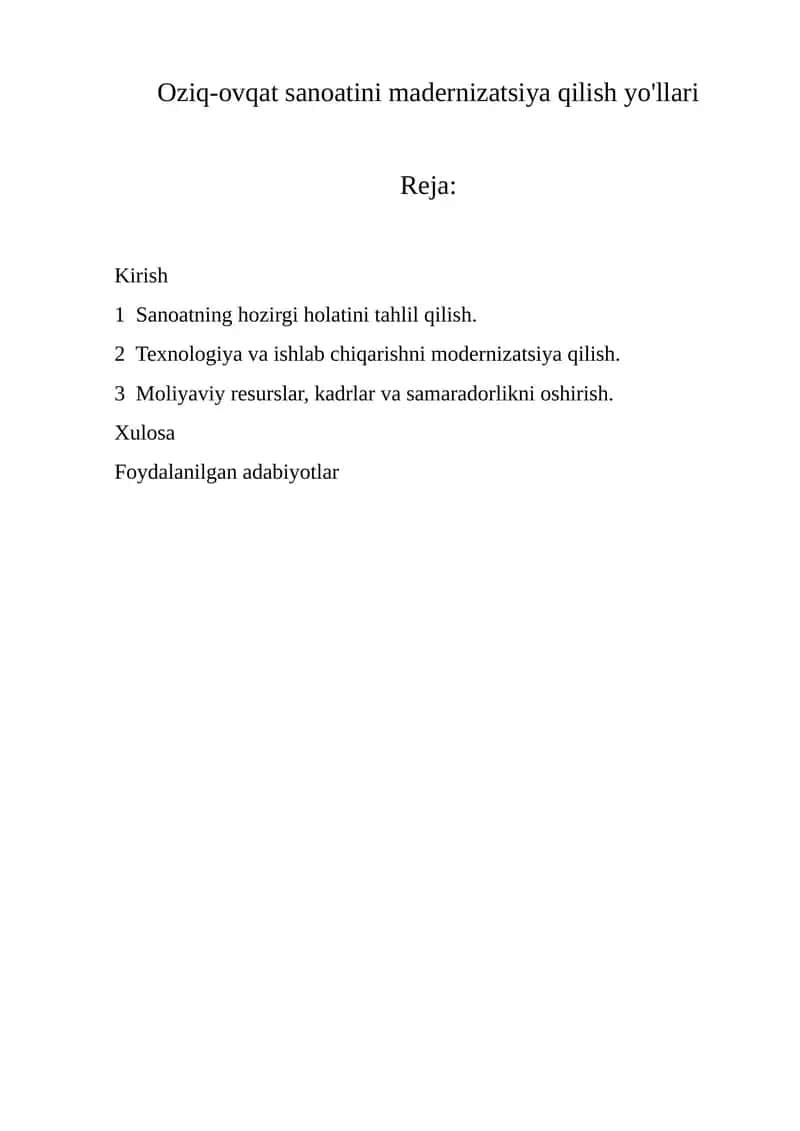 Oziq-ovqat sanoatini madernizatsiya qilish yo'llari 1