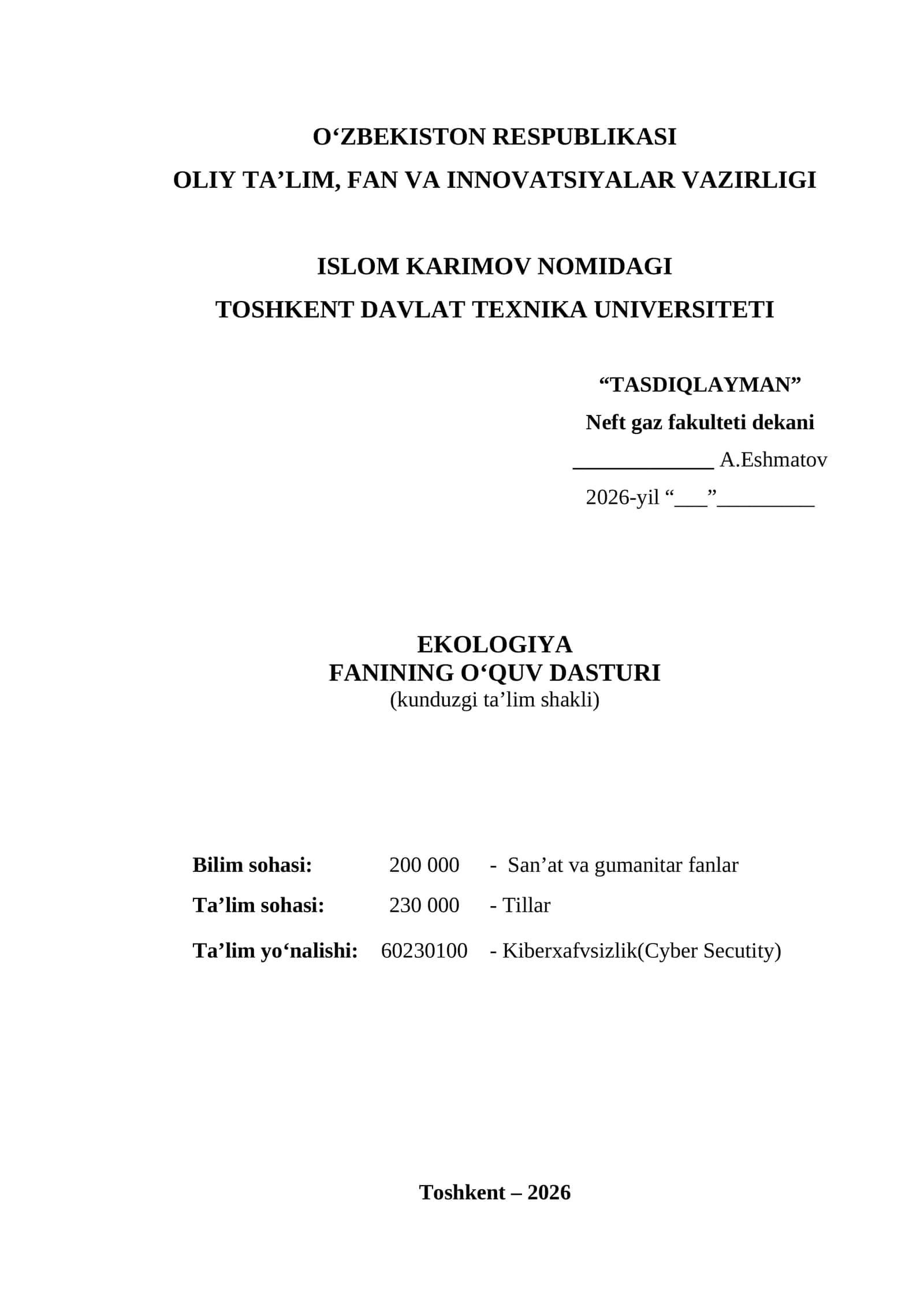 yangi namunaviy fanining o'quv dasturi 2026-2027 1