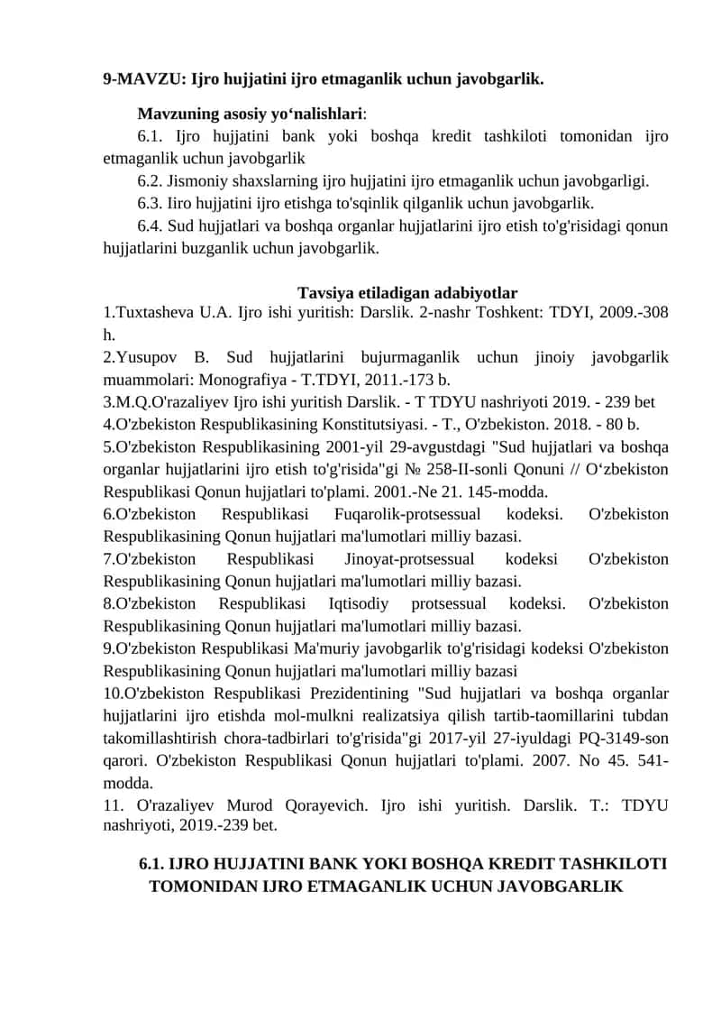 Ijro hujjatini ijro etmaganlik uchun javobgarlik 1